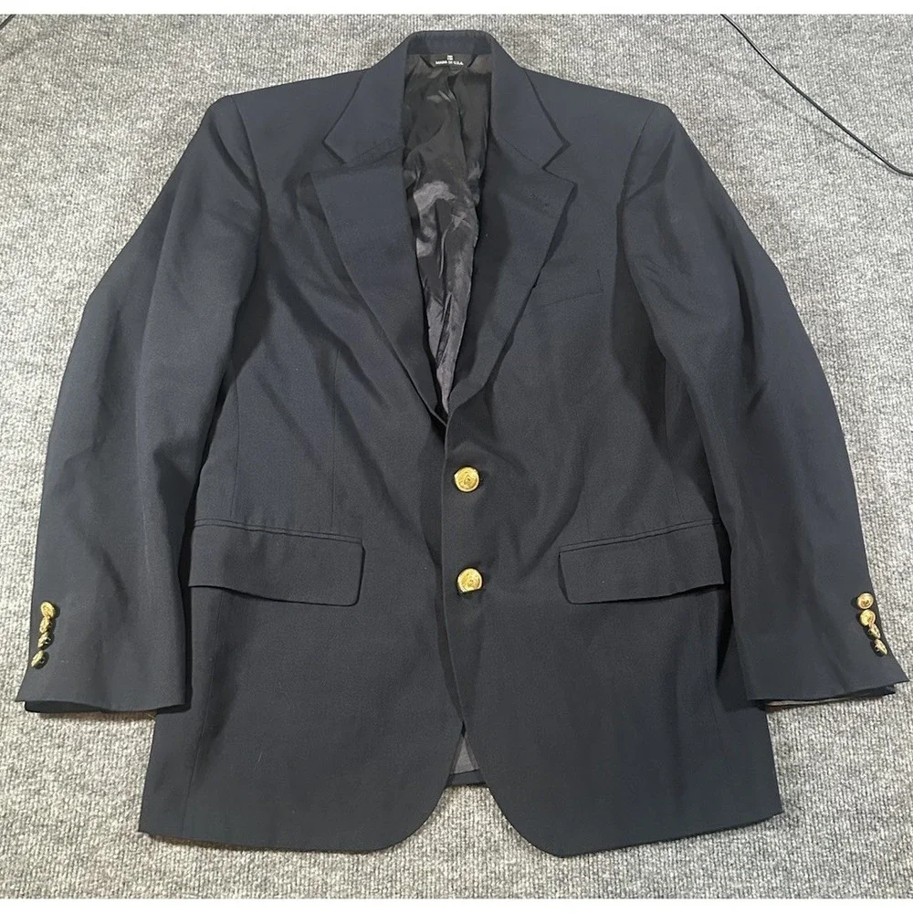 Polo University Club Mens Navy Blazer 40R Wool Blend Union Made In USA Gold